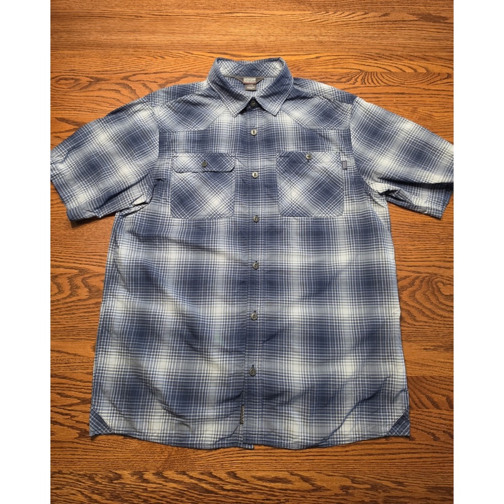OUTDOOR RESEARCH Growler Shirt Mens Large Blue Gray Plaid Short Sleeve Button Up